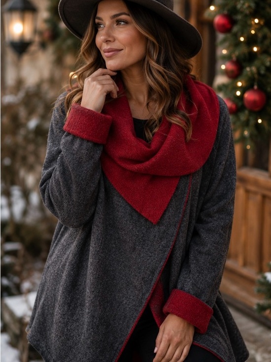 Chiaramente Jackets & Blazers - Charamente Italy Draped Waterfall Cardigan S/M Red Grey Avantgarde Wool Feel